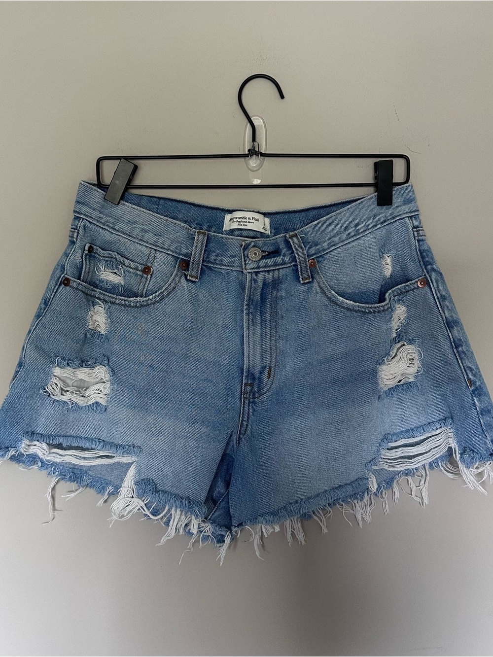 Abercrombie & Fitch Light Wash Distressed Denim Cutoff Shorts